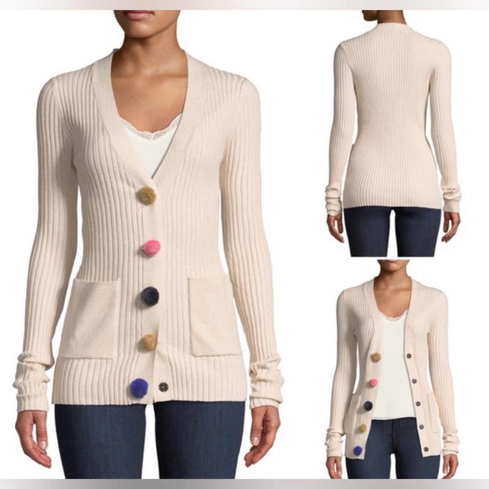 Few Moda Pom Pom Snap Button Ribbed Cardigan